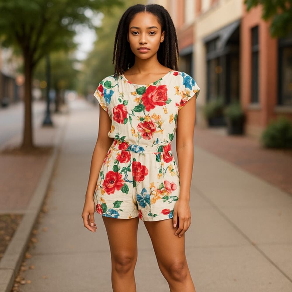 COTTON CANDY CREAM AND FLORAL ROMPER SIZE SMALL - Picture 7 of 7